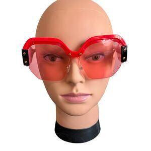 Pink Shield Rimless Sunglasses Y2K Barbiecore Festival Statement Making Shades